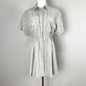 Abercrombie & Fitch Linen Blend Mini Beige Collared Shirt Dress Safari XS Petite